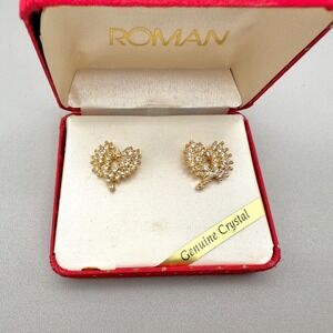 ROMAN Earrings Womens Pierced Gold Tone Genuine Crystal Studs 1/2 Inch‎ In Box